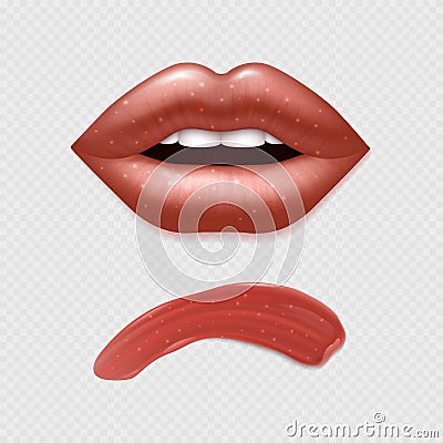 Vector realistic female lips and lipstick template Vector Illustration