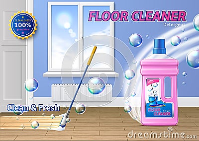 Vector realistic floor cleaner detergent bottle ad Vector Illustration