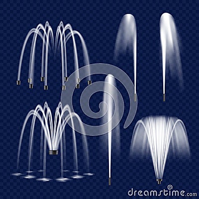 Vector realistic fountain with water jet icon set Vector Illustration
