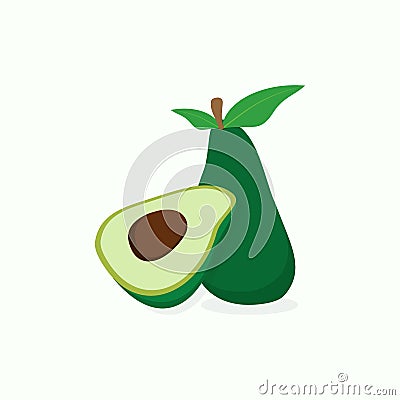 Vector realistic fresh fruit avocado isolated on white background. Whole and cut in half avocado with pit Vector Illustration