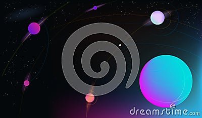 Vector realistic and futuristic space background with bright light planets and stars. Vector Illustration