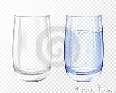 Vectpr realistic empty, glass with water cup set Vector Illustration