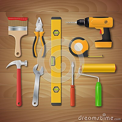 Vector realistic hand tool set. Vector Illustration