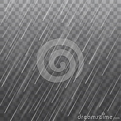 Vector realistic heavy rain texture isolated on transparent back Vector Illustration