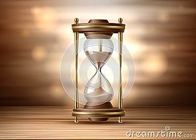 Vector realistic hourglass sandglass 3d on brown Vector Illustration