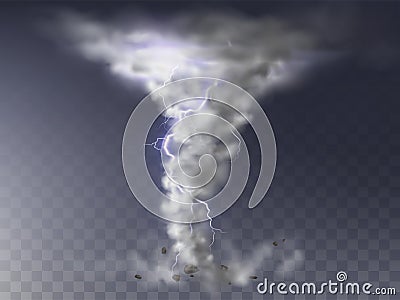 Vector realistic hurricane, tornado with lightning Vector Illustration