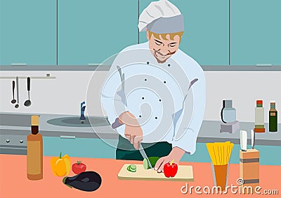 Vector realistic illustration of cook in the kitchen Vector Illustration