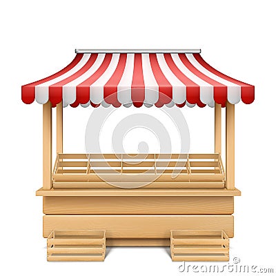 Vector empty market stall with striped awning Vector Illustration