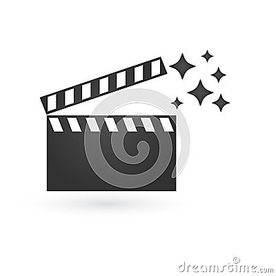 Vector realistic illustration of open movie clapperboard or clapper isolated on background. Black cinema slate board, device used Cartoon Illustration