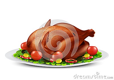 Vector roasted turkey or chicken with vegetables Vector Illustration