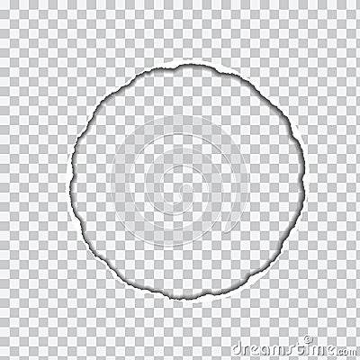 vector realistic illustration of transparent torn paper with shadow and circular shaped hole on transparent background Vector Illustration