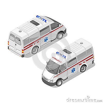 Vector realistic isometric 3d illustration of ambulance car. Vector Illustration