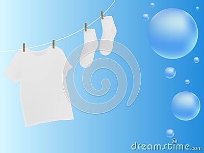 Vector realistic laundry background. t-shirt. soap bubbles and close-up of fiber structure Stock Photo