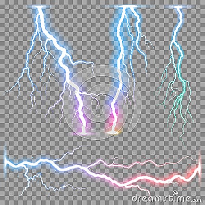 Vector realistic lightnings thunderbolt Stock Photo