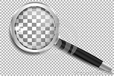 Vector. Realistic Magnifying glass with shadow on background. Cartoon Illustration