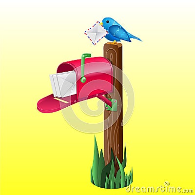 Vector realistic mailbox and a bird Vector Illustration