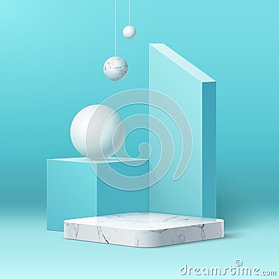 Vector realistic marble podium and geometric shape Vector Illustration