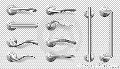 Vector realistic metal door handles and pulls Vector Illustration