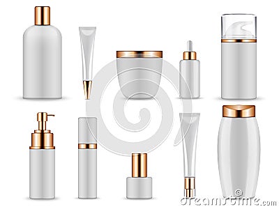 Vector realistic mockup for cosmetic containers for creams and tonic bottles Vector Illustration