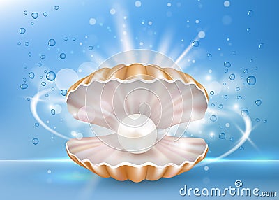 Beautiful marine pearl shell, vector poster banner template Vector Illustration