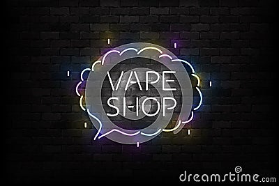 Vector realistic neon sign of Vape Shop logo for template decoration and covering on the wall background. Concept of elec Stock Photo