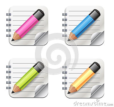 Vector Realistic Notepad Icon With Pencil. Icon set Vector Illustration