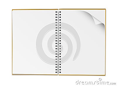 Vector realistic open blank notebook with curled corner isolated on white background Vector Illustration