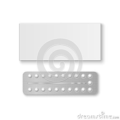 Vector Realistic Packaging of Birth Control Pills with Box Closeup Isolated. Contraceptive Pill, Hormonal pills. Design Vector Illustration