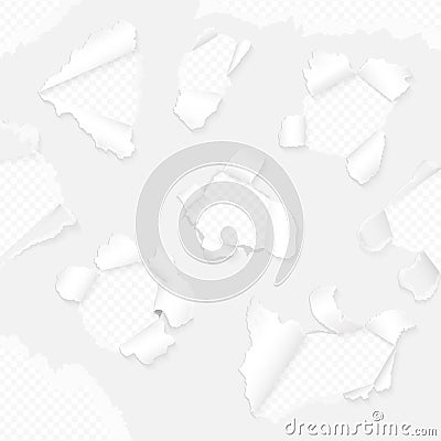 Vector realistic paper with ripped edges collection. White torn paper set. Vector Illustration