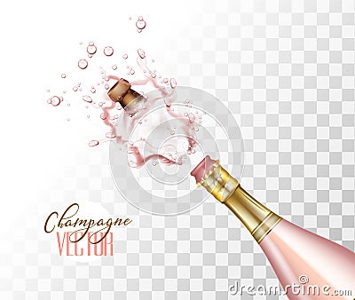 Vector realistic pink champagne explosion closeup Vector Illustration