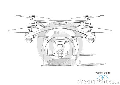Vector realistic quad copter air drone with camera Vector Illustration