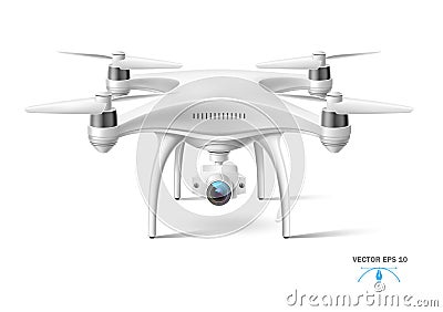 Vector realistic quad copter air drone with camera Vector Illustration