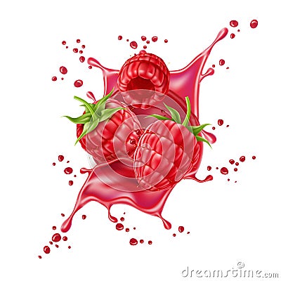 Vector realistic raspberry splash flow with berry Vector Illustration