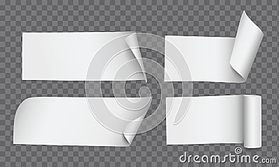 Vector realistic rectangle paper notes with curled corners and rolled edges isolated on transparent background Vector Illustration