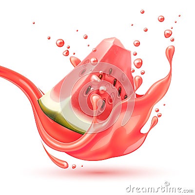 Vector realistic red watermelon juice splash Vector Illustration