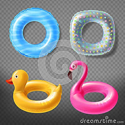 Vector realistic rubber rings - duck, pink, lifebuoy Vector Illustration
