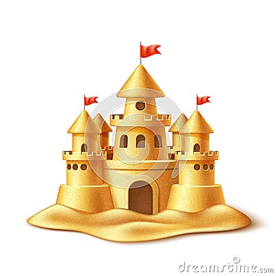 Vector realistic sand castle, fort fortress towers Vector Illustration