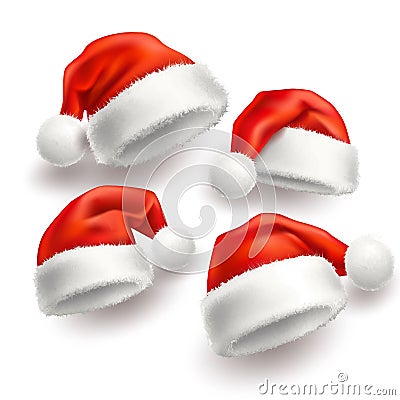 Vector realistic santa christmas holiday hat set Vector Illustration