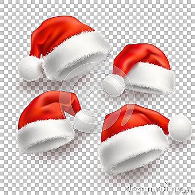 Vector realistic santa christmas holiday hat set Vector Illustration