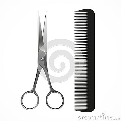 Vector Realistic Scissors and Comb, on white Vector Illustration