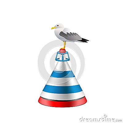 Vector realistic sea buoy with a seagull Vector Illustration