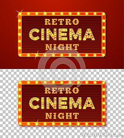 Vector realistic glowing retro Cinema night signs Vector Illustration