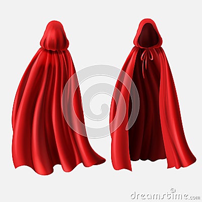 Vector realistic set of red cloaks with hoods Vector Illustration