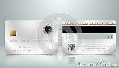 Vector realistic silver credit card with abstract geometric background. Golden element credit card metallic design template Vector Illustration