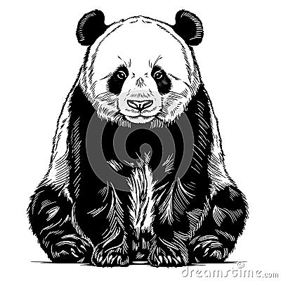 Vector realistic sketch of cute sitting Panda Vector Illustration