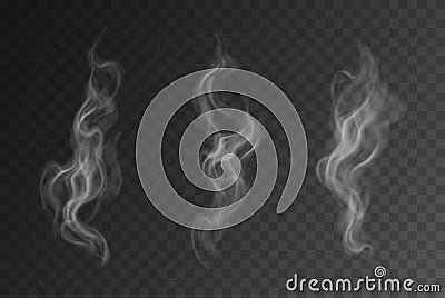 Vector realistic smoke or steam set isolated on dark background Vector Illustration