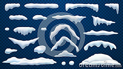 Vector realistic snow caps, roof ice and snowballs Vector Illustration