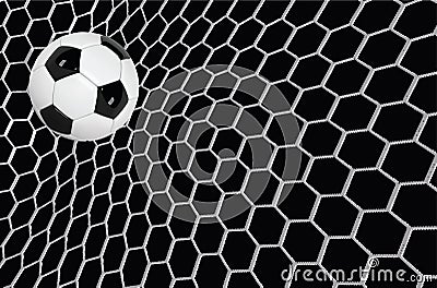 Vector Realistic soccer ball or football ball in net on black background. 3d Style vector Ball Vector Illustration