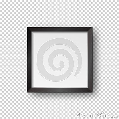 Vector realistic square empty picture frame. Mockup template with black frame boarder isolated Vector Illustration