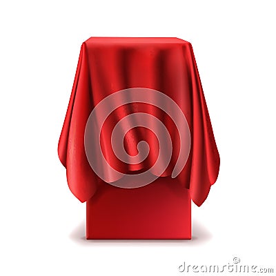 Vector realistic stand covered with red silk cloth Vector Illustration